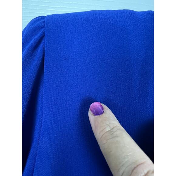 Vtg 80s Ursula of Switzerland Size 12 Blue Chiffon Drape Sequin Shoulder dress - Picture 6 of 10